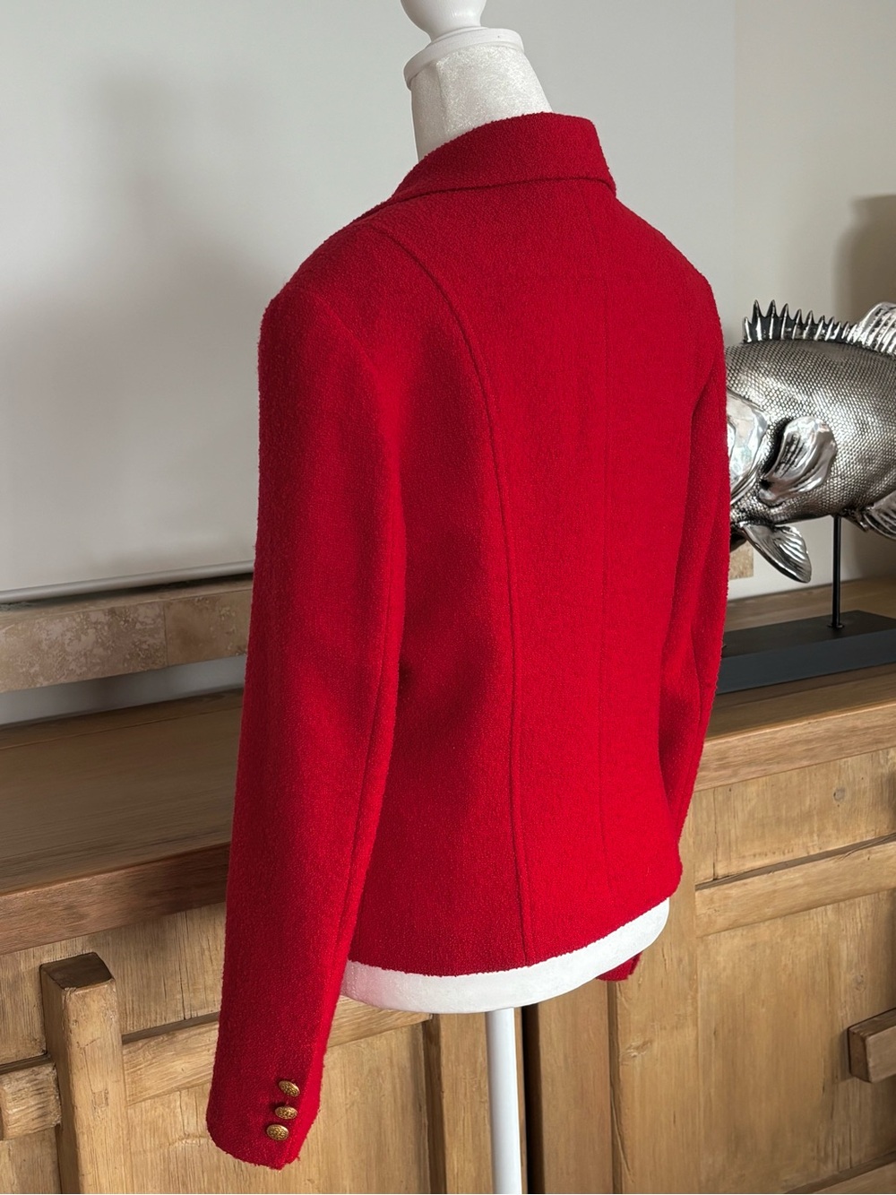 Virgin Wool Red Gold Button Blazer XS Military Luxe Holiday Y2K The Limited Fall - Picture 10 of 13